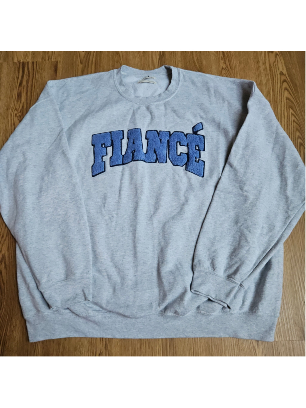 Anthropologie Fiancé Gray Blue Varsity Crewneck Womens XL Sweatshirt